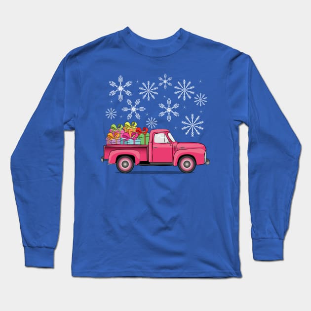 Christmas Present Truck Long Sleeve T-Shirt by Designoholic